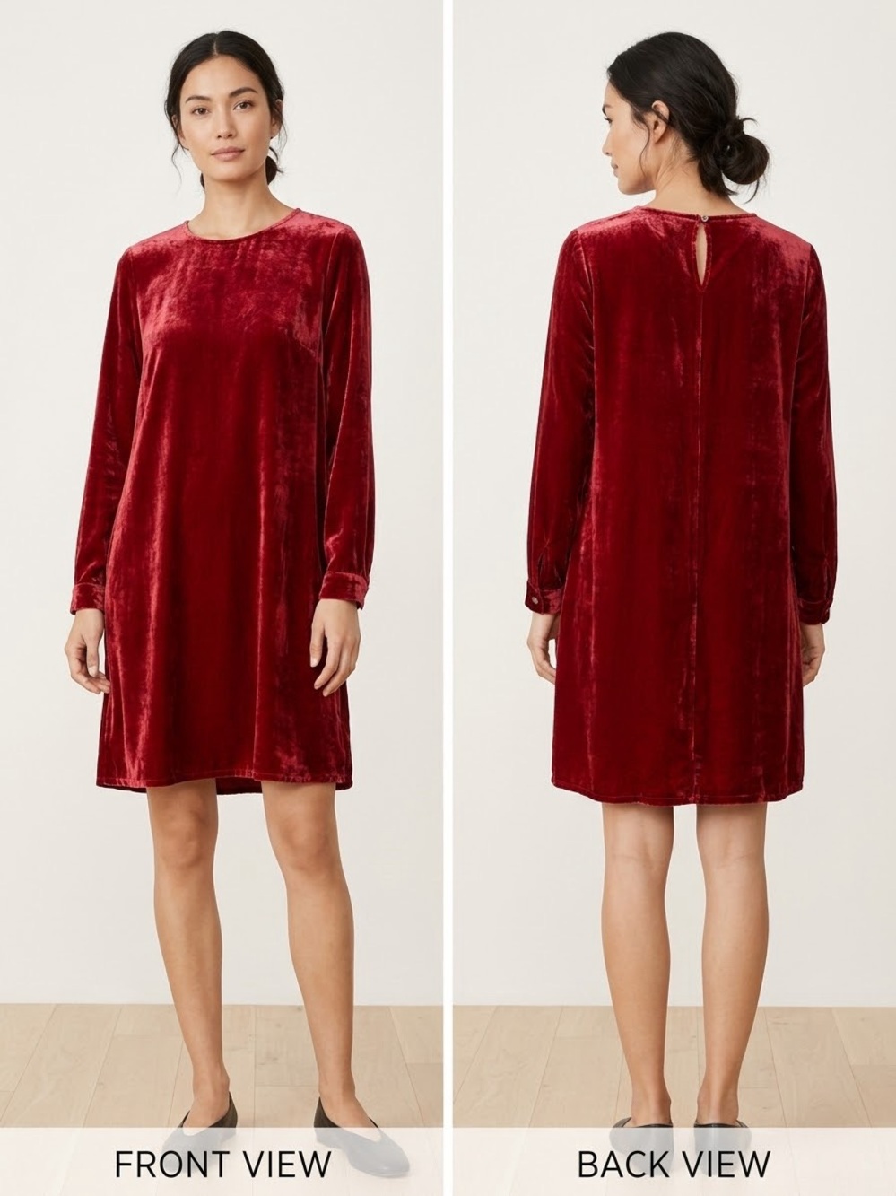 Eileen Fisher Velvet silk blend Long-Sleeve Shift Dress - Wine size XXS